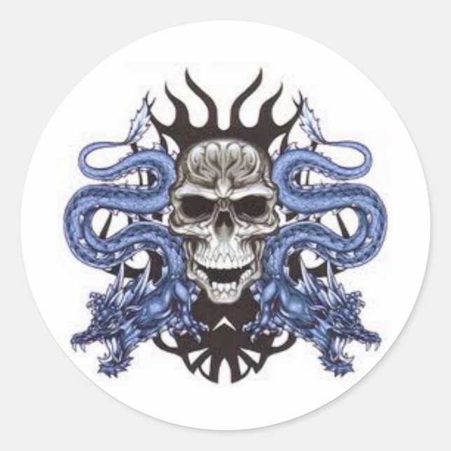 Sticker Rond crâne et dragons (Devant)