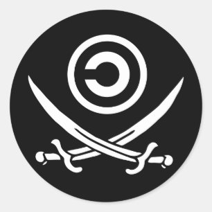 Sticker Rond Crâne et drapeau d'Anti-Copyright Copyleft d'os