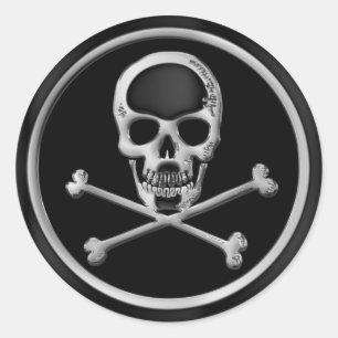STICKER ROND CRÂNE ET OS CROISÉS DE CHROME