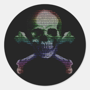 Sticker Rond Crâne et os croisés de pirate informatique