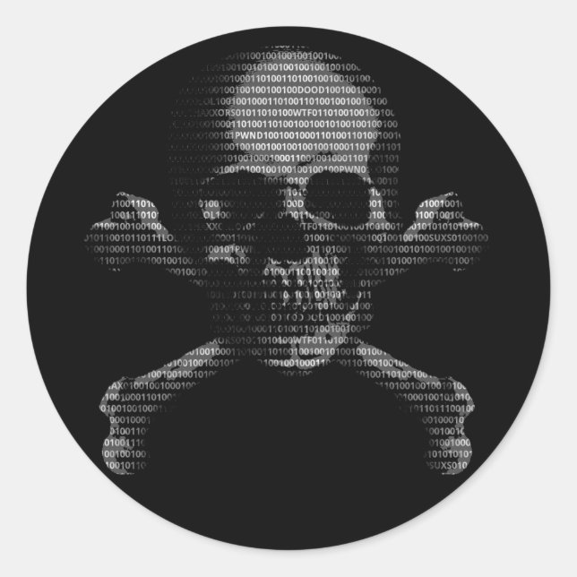 Sticker Rond Crâne et os croisés de pirate informatique (Devant)