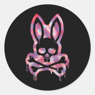 Sticker Rond Crâne et os croisés Mauvais lapin d'horreur lapin