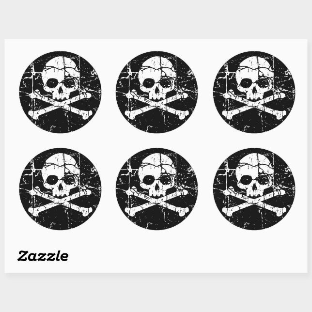 Sticker Rond Crâne fissuré et os croisés (Feuille)