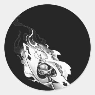 Sticker Rond Crâne flamboyant d'as