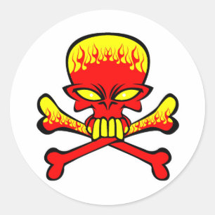 Sticker Rond crâne flamboyant et os croisés