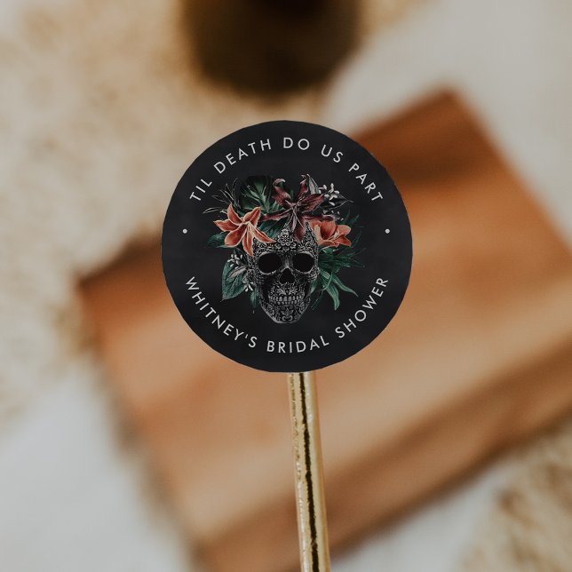 Sticker Rond Crâne Fleur Tropicale Halloween Mariage (Créateur téléchargé)