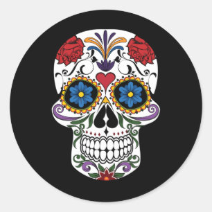 Sticker Rond Crâne floral de sucre de Halloween
