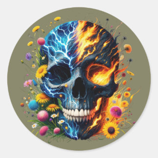 Sticker Rond Crâne floral flamboyant
