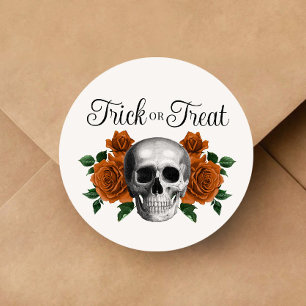 Sticker Rond Crâne Floral Gothique Trick Or Treat Halloween