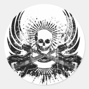 Sticker Rond Crâne grunge de roche avec des guitares
