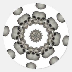 Sticker Rond Crâne Humain Effrayant Mandala