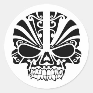 Sticker Rond Crâne maori de masque de tatouage