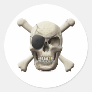 Sticker Rond Crâne mauvais et os croisés de pirate