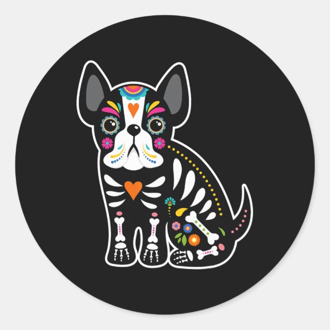 Sticker Rond Crâne Mexicaine Chien-taureau Français Jour D'Hall (Devant)