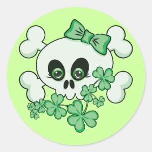 Sticker Rond Crâne mignon avec des shamrocks