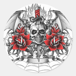 Sticker Rond Crâne n Dagger avec ailes diaboliques