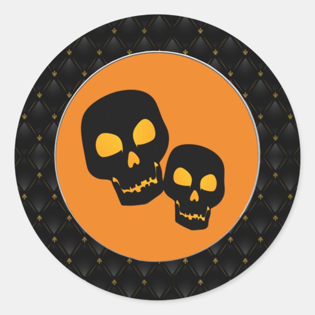 Sticker Rond Crâne noir à la frontière noire Halloween (Devant)