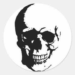 Sticker Rond Crâne - Noir & Blanc Métal Imaginaire Art