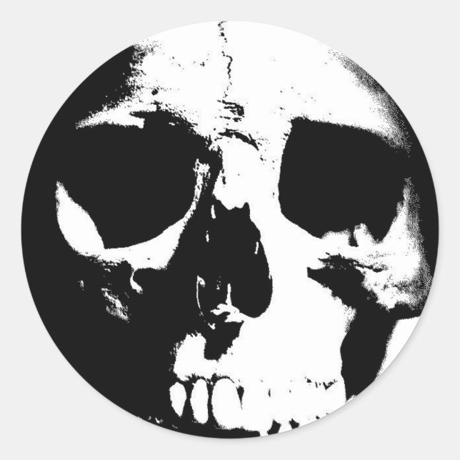 Sticker Rond Crâne noir et blanc (Devant)