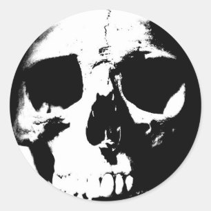Sticker Rond Crâne noir et blanc
