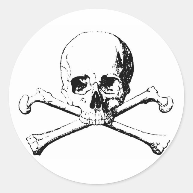 Sticker Rond Crâne noir et blanc et os (Devant)