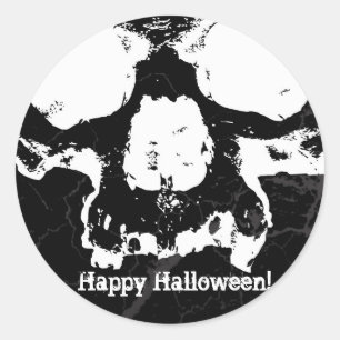 Sticker Rond Crâne noir et blanc Fête d'Halloween effrayante gr