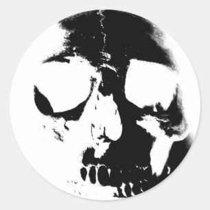 Sticker Rond Crâne noir et blanc négatif