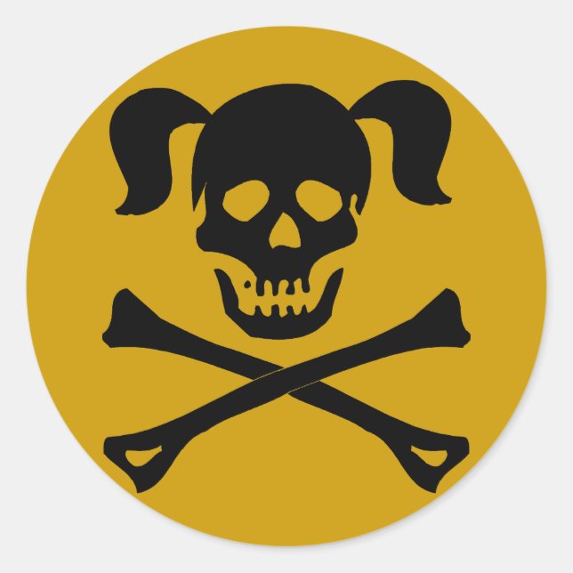 Sticker Rond Crâne noir et os croisés avec queue (Devant)