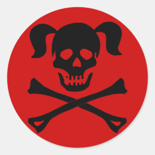 Sticker Rond Crâne noir et os croisés avec queue