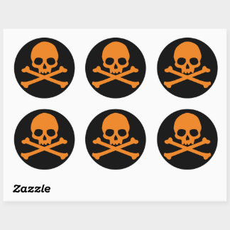 Sticker Rond Crâne orange simple et os croisés