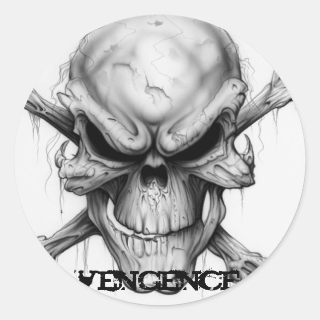 Sticker Rond crâne-os-croix-mal, vengeance (Devant)