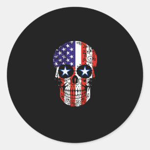 Sticker Rond Crâne patriotique de sucre de drapeau américain