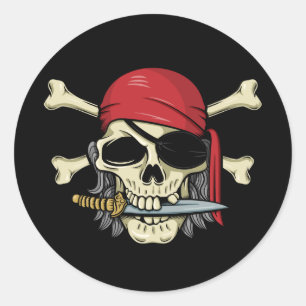 Sticker Rond Crâne pirate et os croisés