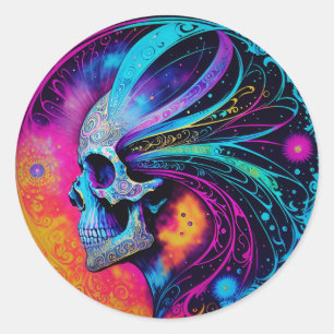 Sticker Rond Crâne psychédélique et mane