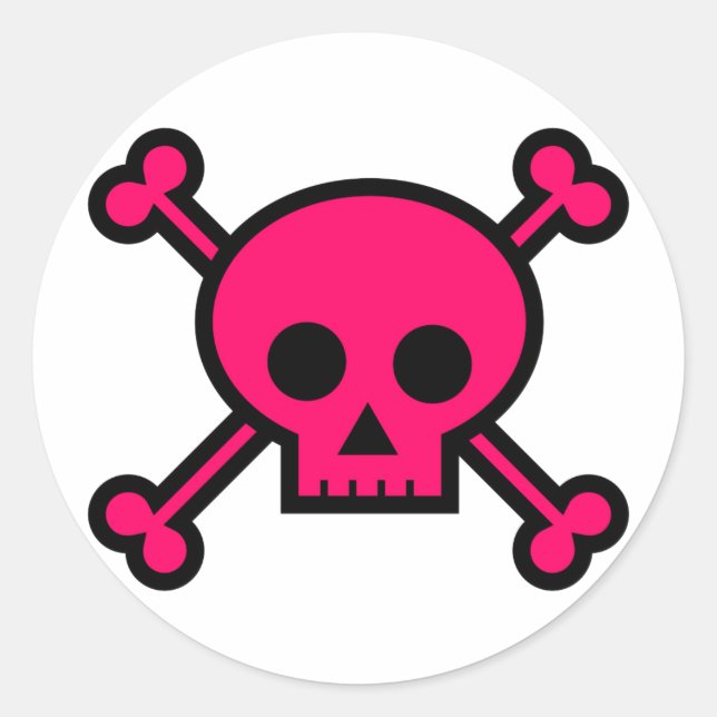 Sticker Rond Crâne rose et os croisés (Devant)