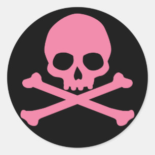 Sticker Rond Crâne rose et os croisés