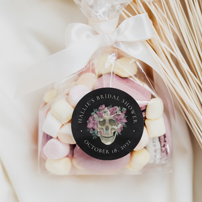 Sticker Rond Crâne rose floral Halloween Fête des mariées Favor (Créateur téléchargé)