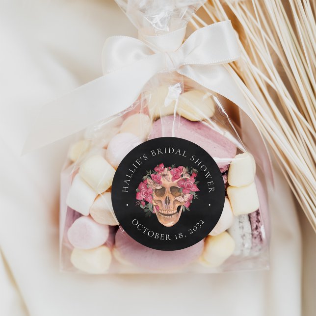 Sticker Rond Crâne rose floral Halloween Fête des mariées Favor (Créateur téléchargé)