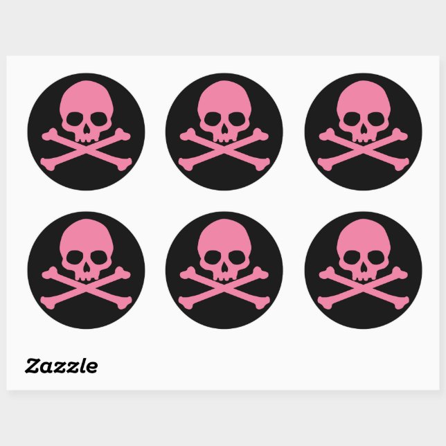 Sticker Rond Crâne rose simple et os croisés (Feuille)