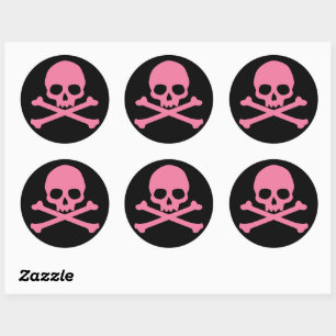Sticker Rond Crâne rose simple et os croisés
