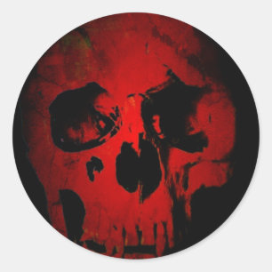 Sticker Rond Crâne rouge Squelette Imaginaire Art métal lourd