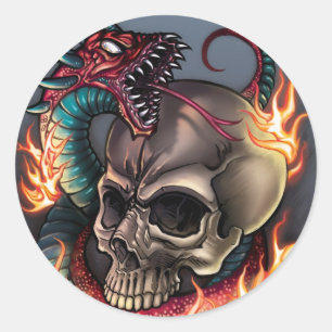 Sticker Rond Crâne + serpent