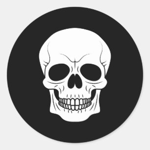 Sticker Rond Crâne Simple Noir Et Blanc Pour Halloween