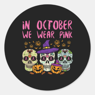 Sticker Rond Crâne sucre Octobre Pink Breat Cancer Sensibilisat