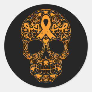 Sticker Rond Crâne sucre Orange Ruban Leucémie Cancer Lauréats