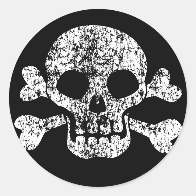 Sticker Rond Crâne usé et os croisés (Devant)