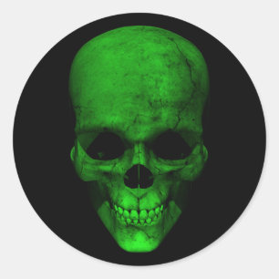 Sticker Rond Crâne vert avec Arrière - plan noir
