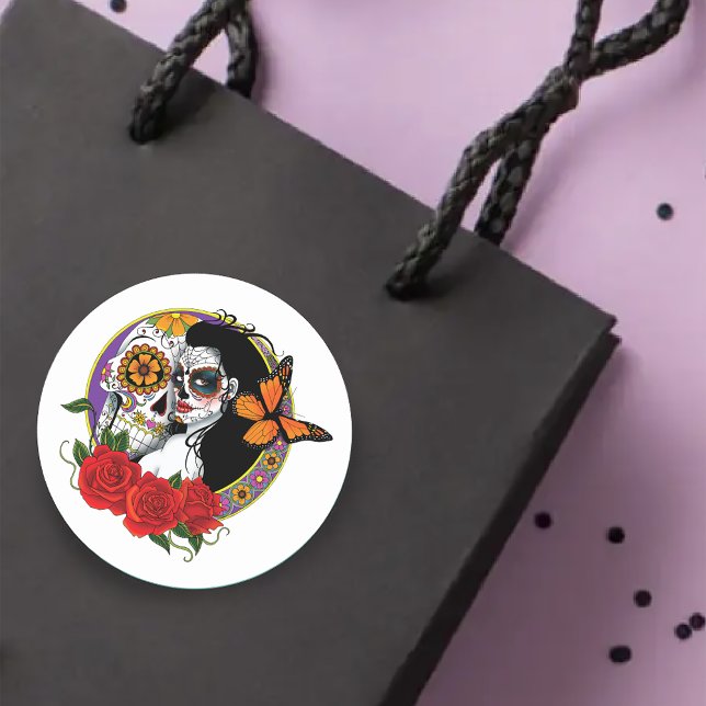 Sticker Rond Crânes à sucre Art Nouveau (Créateur téléchargé)