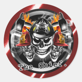 Sticker Rond Crânes de pompier : Le chef.