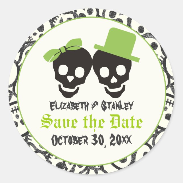 Sticker Rond Crânes élégants Mariage d'Halloween Enregistrer la (Devant)